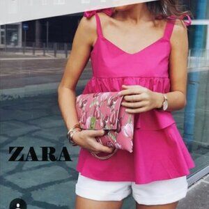 Zara Ribboned Top With Frills - Fuchsia